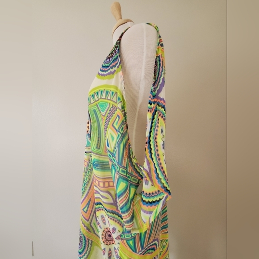 LUSH sheer tribal swim cover up long printed tunic beach festival resort OS - Picture 2 of 8